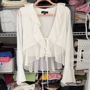 Lulu's White Ruffle Sheer Blouse